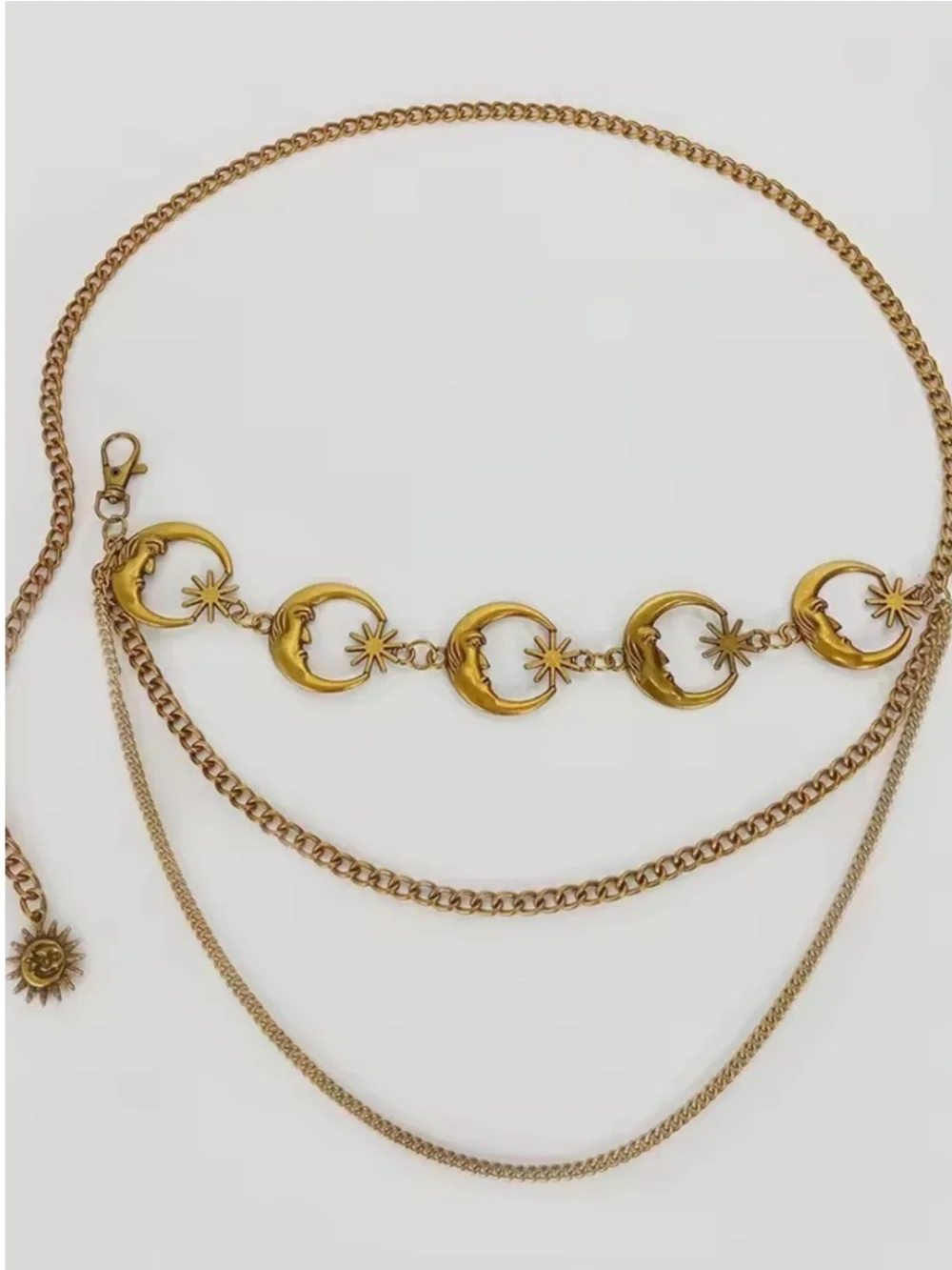 Vintage Gold Moon & Star Multi-Chain Waist Belt
